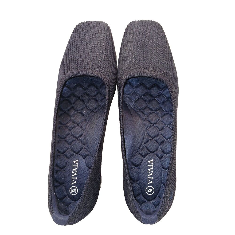 VIVAIA Melody Navy Blu Knit Block Heel Square Toe Pumps Modern Classic Size 39/8